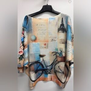 T53. Made in Italy Colorful Paris Bicycle Print Sweater